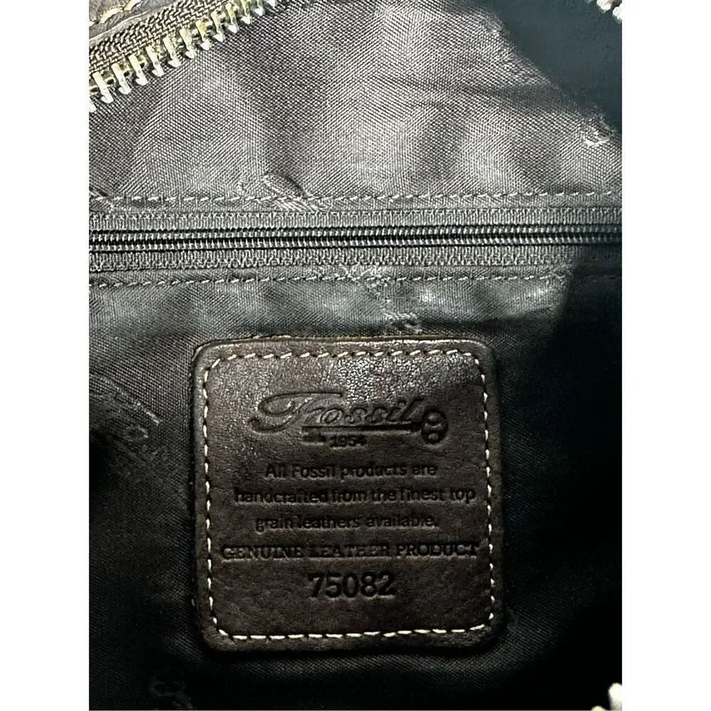 Fossil Sutter Crossbody Handbag Bronze Brown Leather Zip Top Shoulder Bag Purse